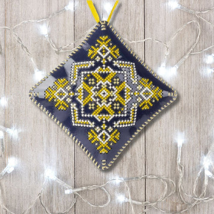 Cross Stitch Kit “Mini Pillow Christmas Ornament” DIY Christmas Ornament on Faux Leather