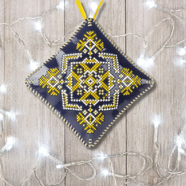 Cross Stitch Kit “Mini Pillow Christmas Ornament” DIY Christmas Ornament on Faux Leather