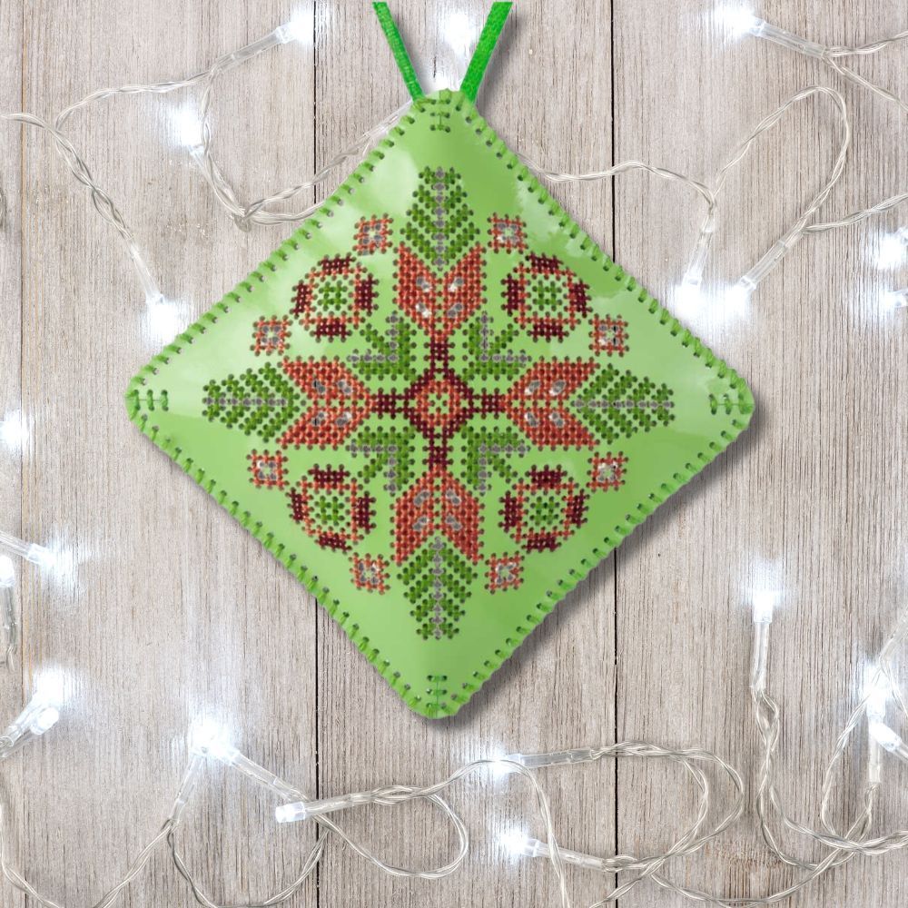 Cross Stitch Kit “Mini Pillow Christmas Ornament” DIY Christmas Ornament on Faux Leather