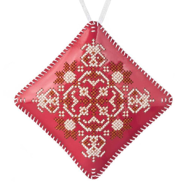 Cross Stitch Kit “Mini Pillow Christmas Ornament” DIY Christmas Ornament on Faux Leather