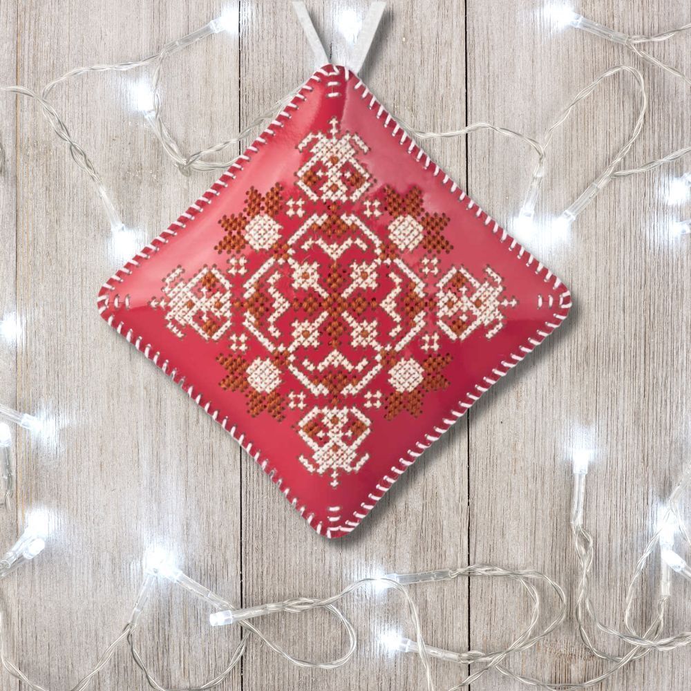 Cross Stitch Kit “Mini Pillow Christmas Ornament” DIY Christmas Ornament on Faux Leather