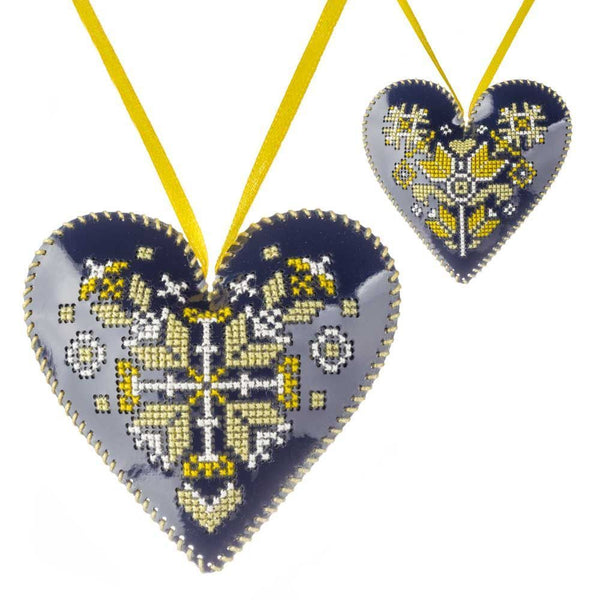 Cross Stitch Kit “Heart Christmas Ornament” DIY Christmas Ornament on Faux Leather