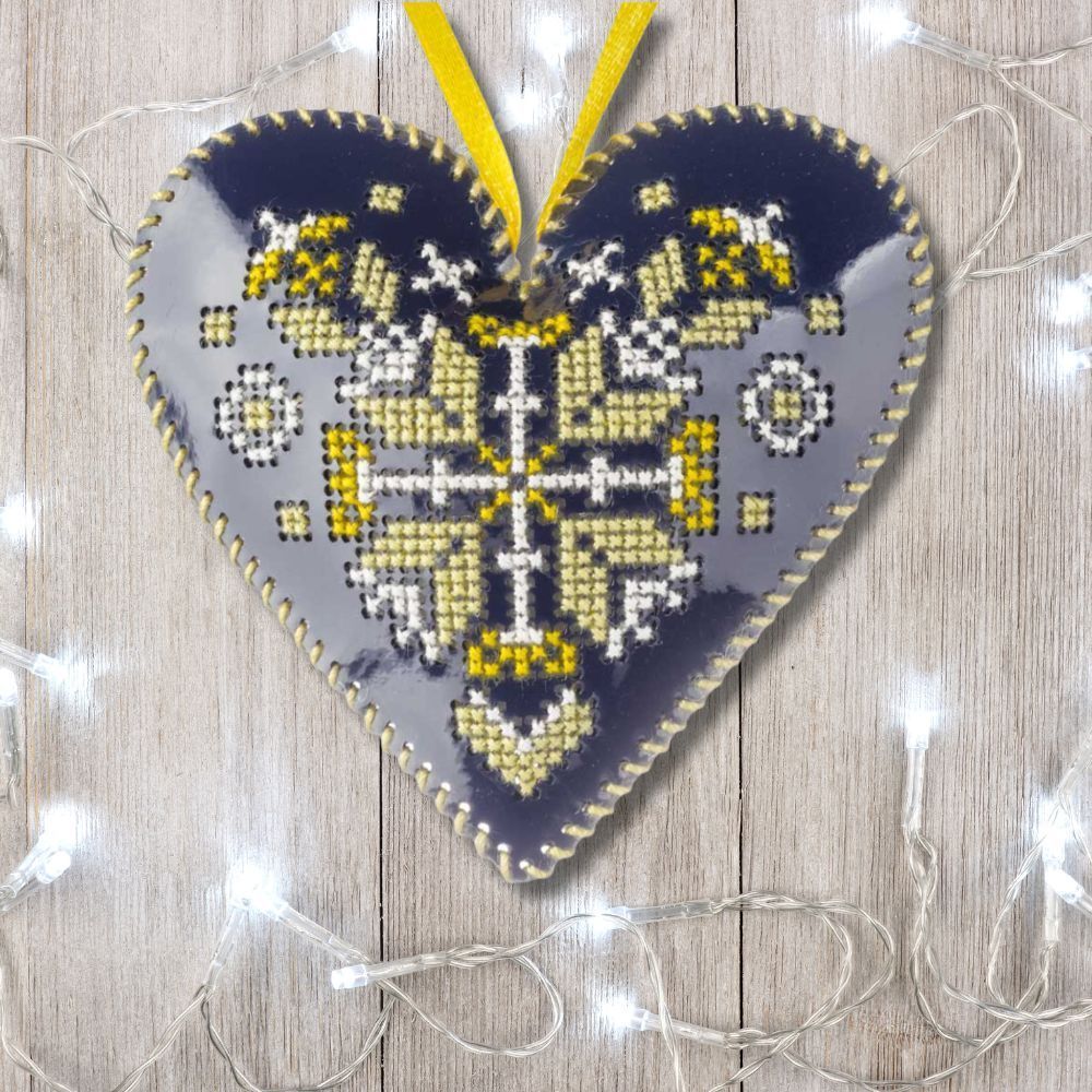 Cross Stitch Kit “Heart Christmas Ornament” DIY Christmas Ornament on Faux Leather
