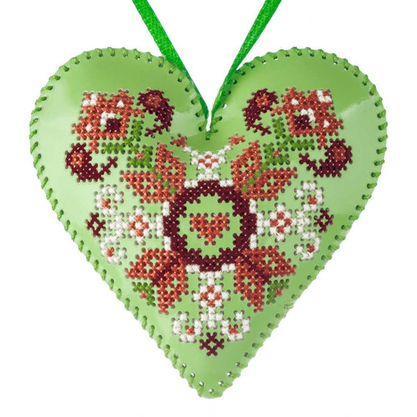 Cross Stitch Kit “Heart Christmas Ornament” DIY Christmas Ornament on Faux Leather