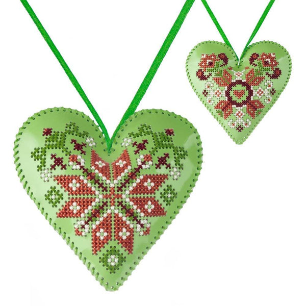 Cross Stitch Kit “Heart Christmas Ornament” DIY Christmas Ornament on Faux Leather