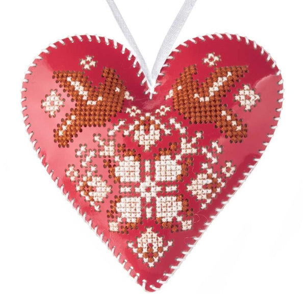 Cross Stitch Kit “Heart Christmas Ornament” DIY Christmas Ornament on Faux Leather