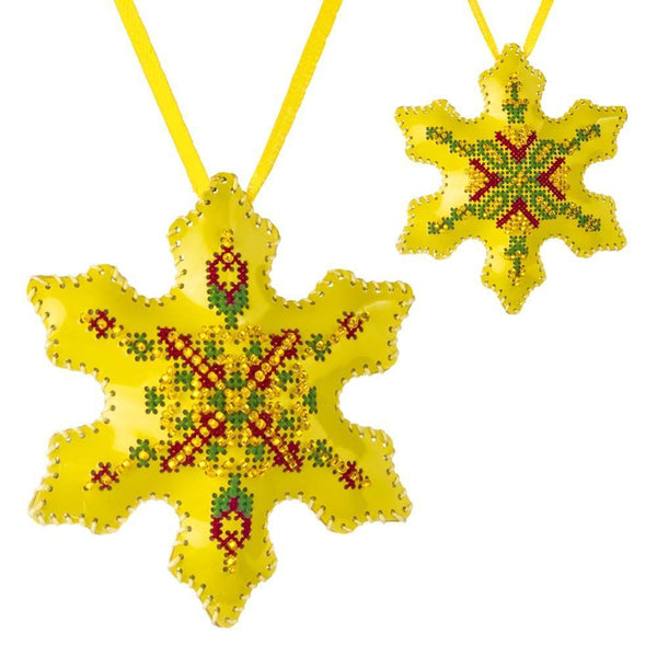 Cross Stitch Kit “Snowflake Christmas Ornament” DIY Christmas Ornament on Faux Leather