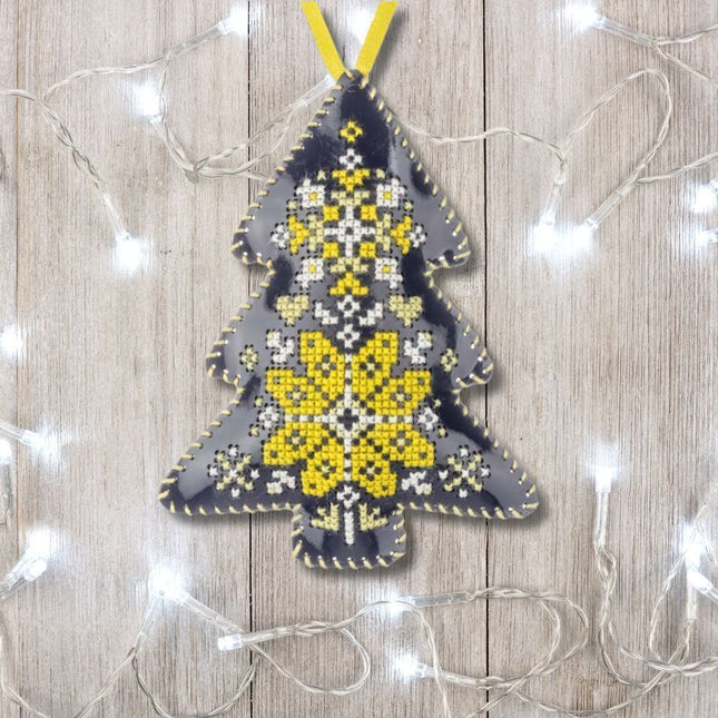 Cross Stitch Kit “Christmas Tree Ornament” DIY Christmas Ornament on Faux Leather