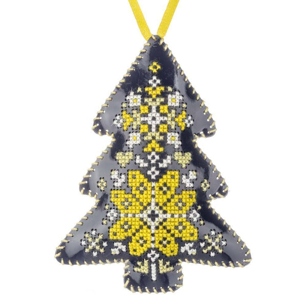 Cross Stitch Kit “Christmas Tree Ornament” DIY Christmas Ornament on Faux Leather