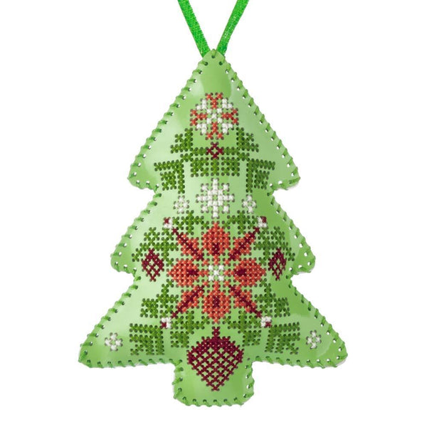 Cross Stitch Kit “Christmas Tree Ornament” DIY Christmas Ornament on Faux Leather