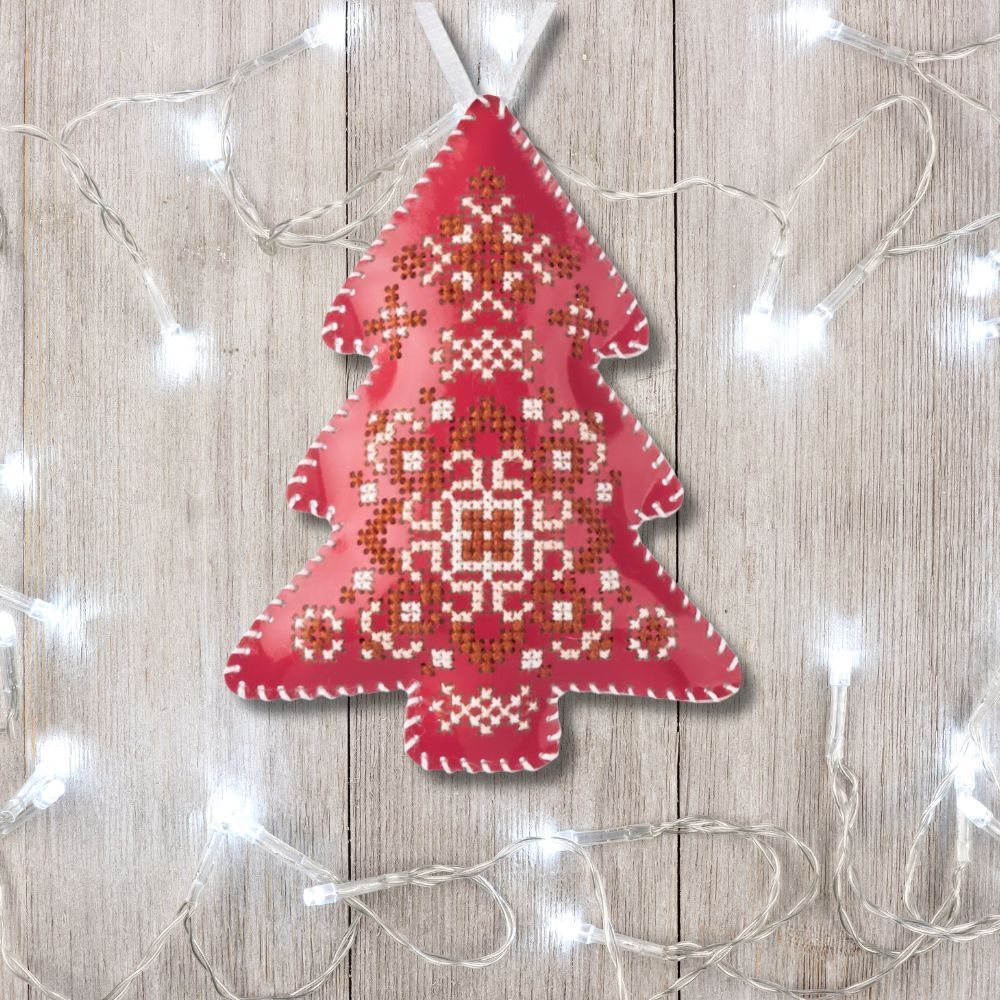 Cross Stitch Kit “Christmas Tree Ornament” DIY Christmas Ornament on Faux Leather