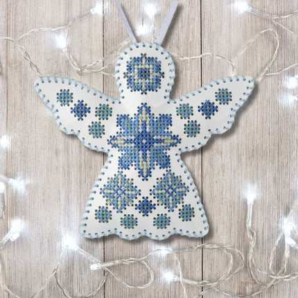 Cross Stitch Kit “Angel Christmas Ornament” DIY Christmas Ornament on Faux Leather