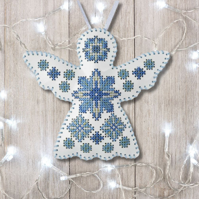 Cross Stitch Kit “Angel Christmas Ornament” DIY Christmas Ornament on Faux Leather