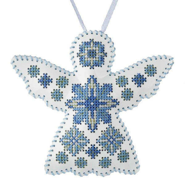 Cross Stitch Kit “Angel Christmas Ornament” DIY Christmas Ornament on Faux Leather