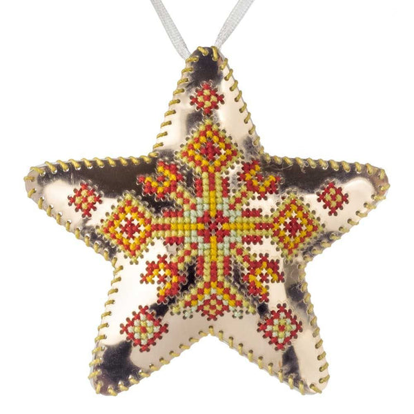 Cross Stitch Kit “Star Christmas Ornament” DIY Christmas Ornament on Faux Leather