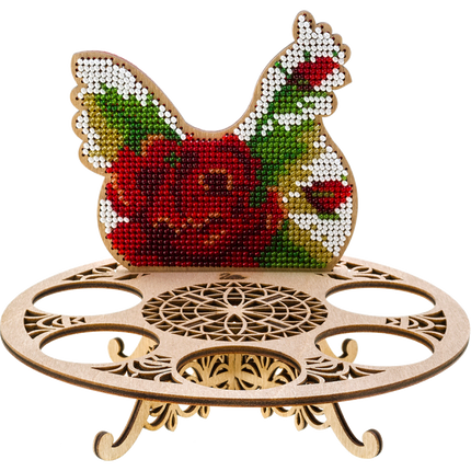 DIY Bead Embroidery Kit on Wood "Chicken with roses"