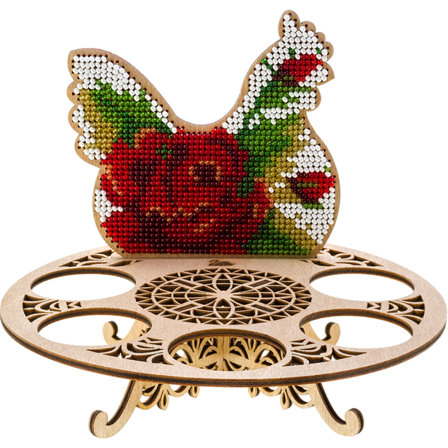 DIY Bead Embroidery Kit on Wood "Chicken with roses"