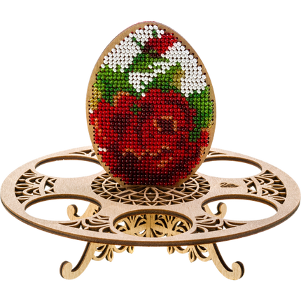 DIY Bead Embroidery Kit on Wood "Egg with rose"