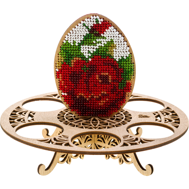 DIY Bead Embroidery Kit on Wood "Egg with rose"