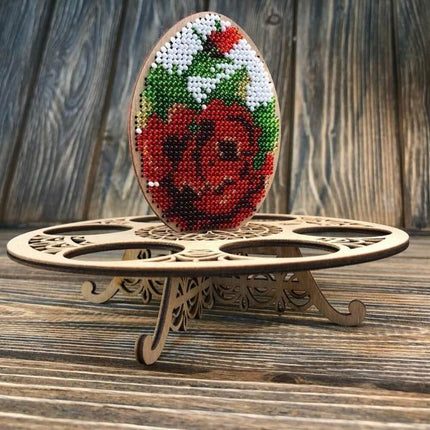 DIY Bead Embroidery Kit on Wood "Egg with rose"
