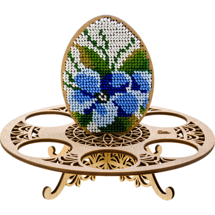 DIY Bead Embroidery Kit on Wood "Egg with blue flowers"