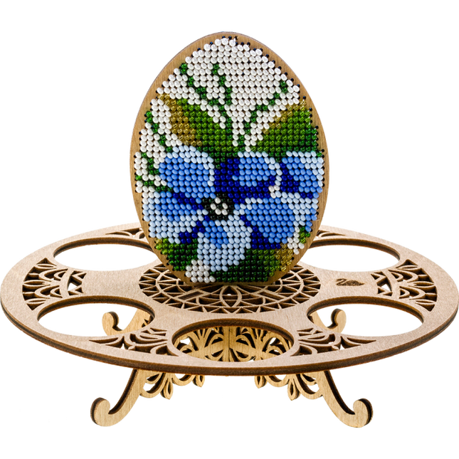 DIY Bead Embroidery Kit on Wood "Egg with blue flowers"