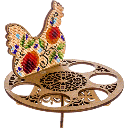 DIY Bead Embroidery Kit on Wood "Chicken with red flowers"