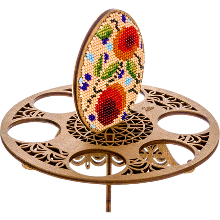 DIY Bead Embroidery Kit on Wood "Egg with red flowers"