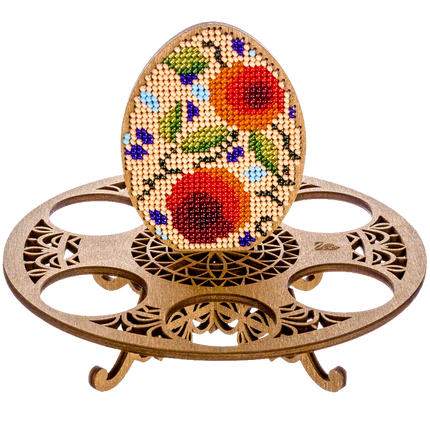 DIY Bead Embroidery Kit on Wood "Egg with red flowers"