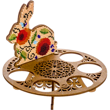 DIY Bead Embroidery Kit on Wood "Rabbit with red flowers"