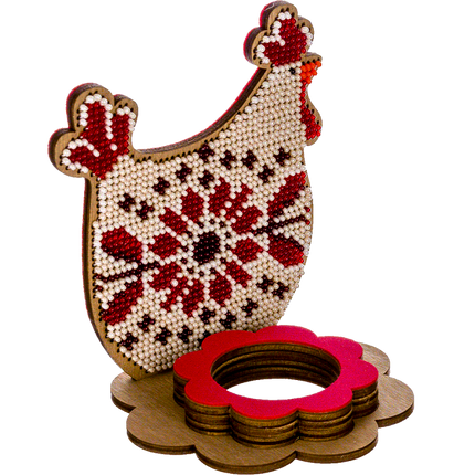 DIY Bead Embroidery Kit on Wood "Chicken"