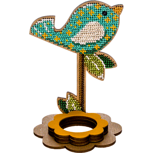 DIY Bead Embroidery Kit on Wood "Birdie"