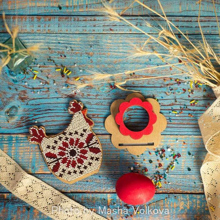 DIY Bead Embroidery Kit on Wood "Chicken"