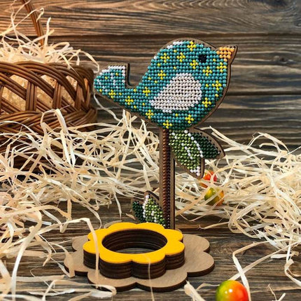 DIY Bead Embroidery Kit on Wood "Birdie"