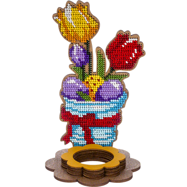 DIY Bead Embroidery Kit on Wood "Tulips with eggs"