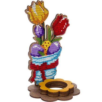 DIY Bead Embroidery Kit on Wood "Tulips with eggs"