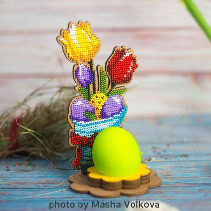 DIY Bead Embroidery Kit on Wood "Tulips with eggs"