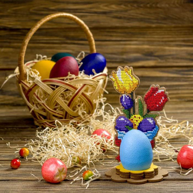 DIY Bead Embroidery Kit on Wood "Tulips with eggs"
