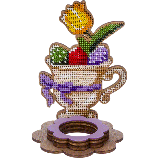 DIY Bead Embroidery Kit on Wood "Tulip with eggs"
