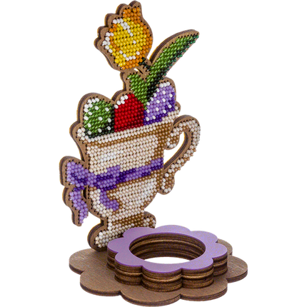 DIY Bead Embroidery Kit on Wood "Tulip with eggs"