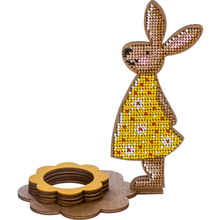 DIY Bead Embroidery Kit on Wood "Rabbit - girl"