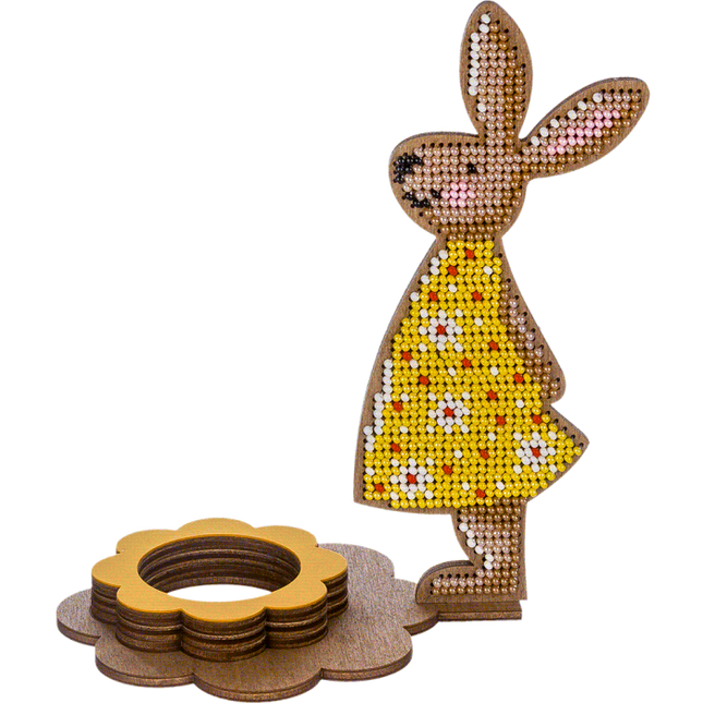 DIY Bead Embroidery Kit on Wood "Rabbit - girl"