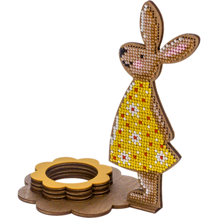 DIY Bead Embroidery Kit on Wood "Rabbit - girl"