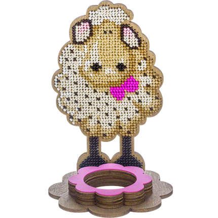 DIY Bead Embroidery Kit on Wood "Sheep"