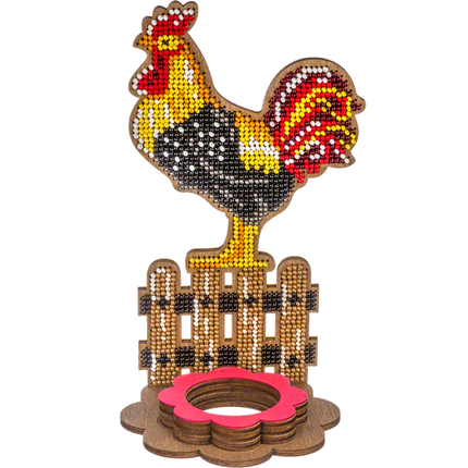 DIY Bead Embroidery Kit on Wood "Rooster"