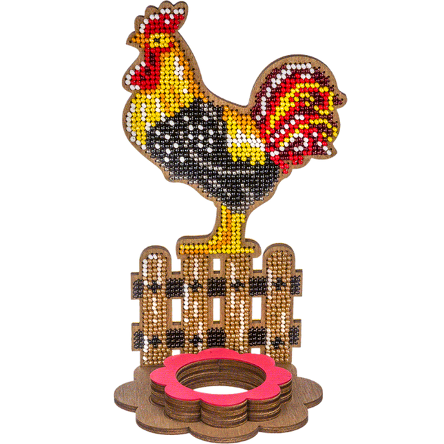 DIY Bead Embroidery Kit on Wood "Rooster"