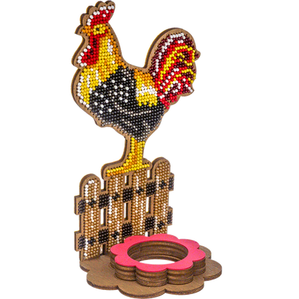 DIY Bead Embroidery Kit on Wood "Rooster"