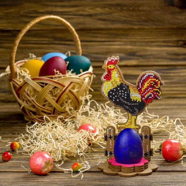 DIY Bead Embroidery Kit on Wood "Rooster"