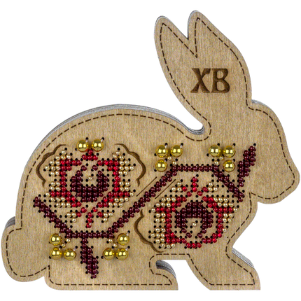 Bead embroidery kit on wood "Easter bunny"