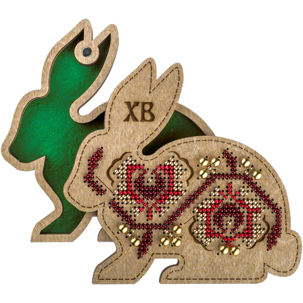 Bead embroidery kit on wood "Easter bunny"